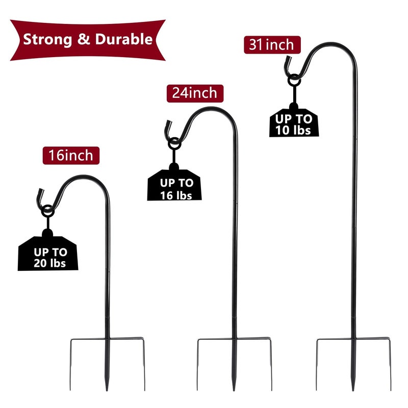 EXCMARK 2 Pack Shepherd Hook 31 inch 1/2 inch Thick Use at Weddings, Hanging Solar Lights, Lanterns, Bird Feeders, Metal Hanger Hook (Bronze, 31 inch) U.S. Patent. - Image 5